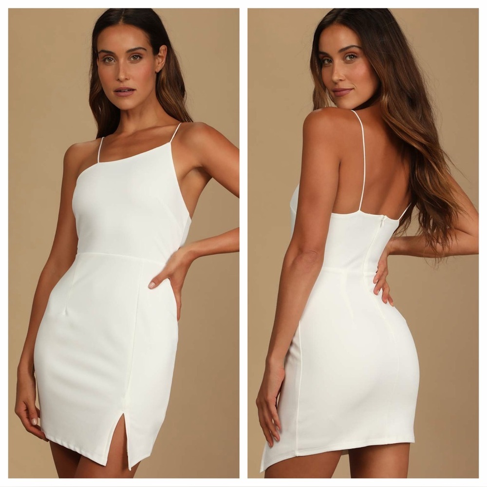 Lulus Party for Two Ivory Asymmetrical Bodycon Mini Dress